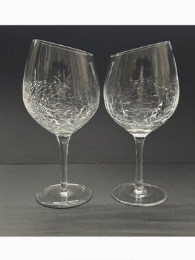 Pier 1 Angled Rim Crackle Glass Red Wine Glass Slanted Goblets